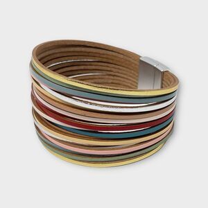 Leather Bracelet Multilayer Multicolor Wide Wrap Clasp Bracelet Rainbow